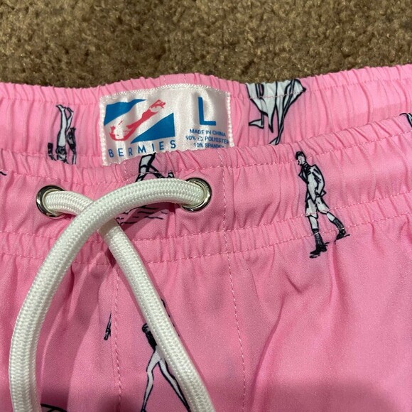 Bermies Men's 6" Stretch Swim Trunks Shorts Mesh Lined Beach Pink NWT Large - Picture 3 of 6